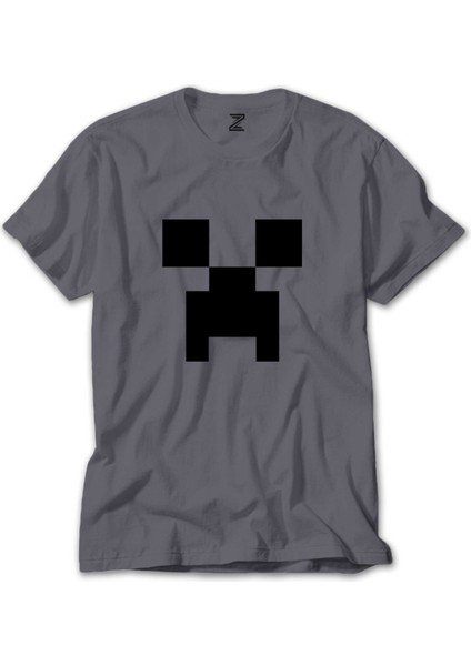 Minecraft Creeper Face Gri Tişört