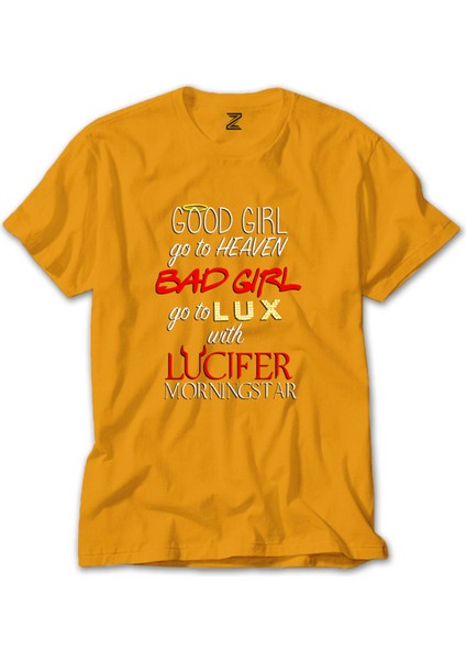 Lucifr Good Girl Go To Heaven Sarı Tişört
