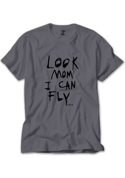 Travis Scott Look Mom I Can Fly Gri Tişört
