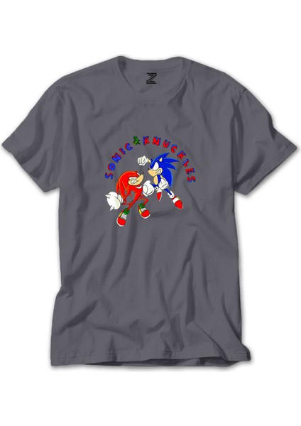 Sonic And Knuckles Fighting Gri Tişört