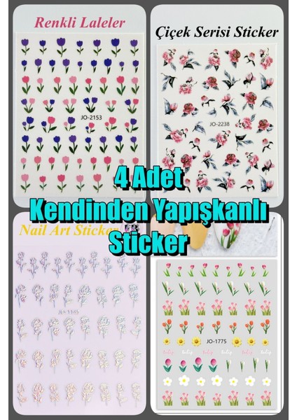 4 Adet Kendinden Yapışkanlı Tırnak Sticker, Nail Art, Tırnak Süsleme, Tırnak Dövmesi