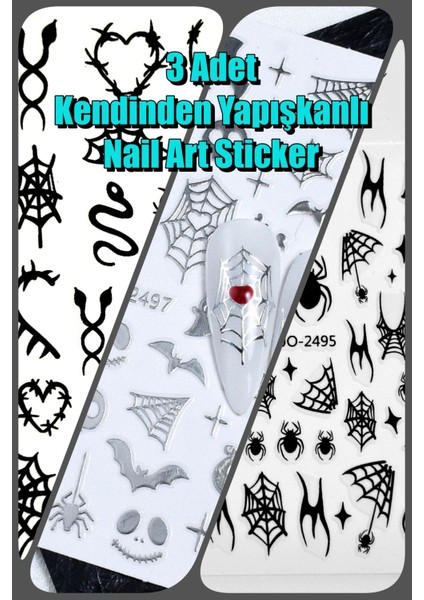 3 Adet Kendinden Yapışkanlı Tırnak Sticker, Nail Art, Tırnak Süsleme, Tırnak Dövmesi