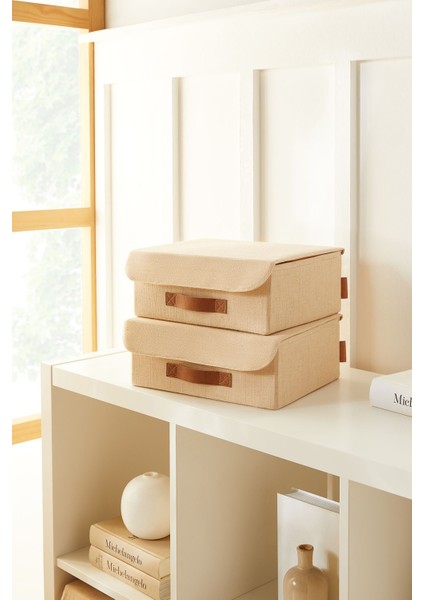 Tekno Trust 2 Adet Jüt Keten Kapaklı Dolap Çekmece Içi Takı Çamaşır Katlanır Saklama Kutusu Organizer 30 x 23 x 11