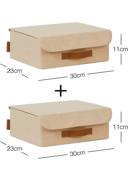 Tekno Trust 2 Adet Jüt Keten Kapaklı Dolap Çekmece Içi Takı Çamaşır Katlanır Saklama Kutusu Organizer 30 x 23 x 11