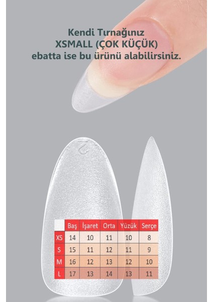 100 Adet Jel Tips XSMALL beden BADEM Takma Tırnak ORTA Uzunlukta. Yapıştırıcı Hediyeli