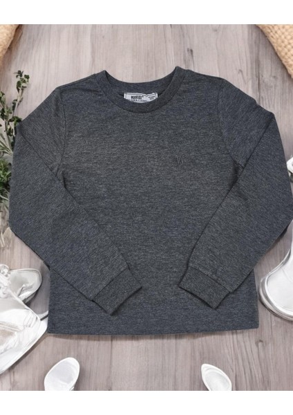 Unisex Çocuk Bisiklet Yaka Uzun Kollu Likralı Tişört Body