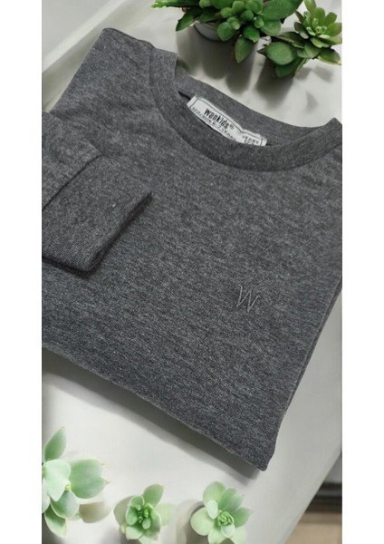 Unisex Çocuk Bisiklet Yaka Uzun Kollu Likralı Tişört Body