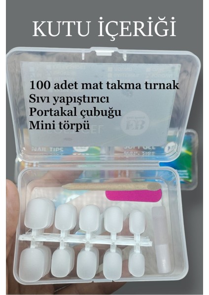 100 Adet Jel Tips LARGE beden OVAL-KARE KISA Takma Tırnak Seti. Özel Kutuda ve Yapıştırıcı Hediyeli