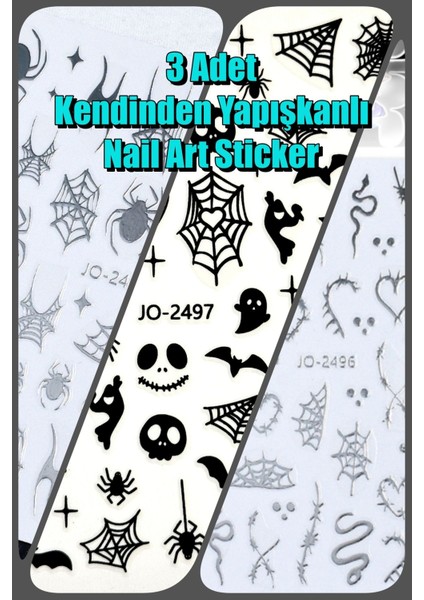 3 Adet Kendinden Yapışkanlı Tırnak Sticker, Nail Art, Tırnak Süsleme, Tırnak Dövmesi
