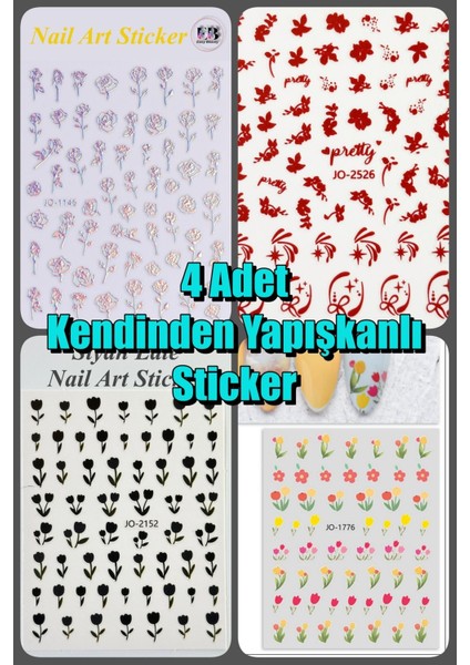 4 Adet Kendinden Yapışkanlı Tırnak Sticker, Nail Art, Tırnak Süsleme, Tırnak Dövmesi