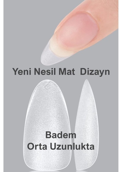 500 Adet Yeni Nesil Jel Destekli Badem Orta Uzun Takma Tırnak Seti. 10 Farklı Beden