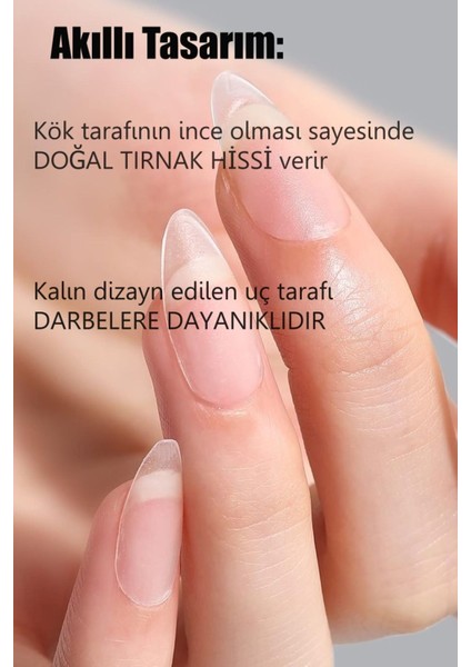 100 Adet Jel Tips SMALL Beden BADEM Takma Tırnak ORTA Uzunlukta Yapıştırıcı Hediyeli