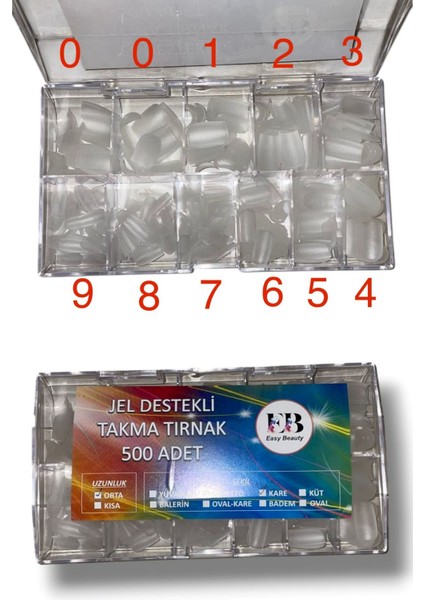 500 Adet Yeni Nesil Jel Destekli Badem Orta Uzun Takma Tırnak Seti. 10 Farklı Beden