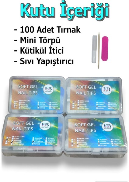 100 Adet LARGE Beden BADEM KISA Takma Tırnak Seti. Özel Kutuda ve Yapıştırıcı Hediyeli modelleri
