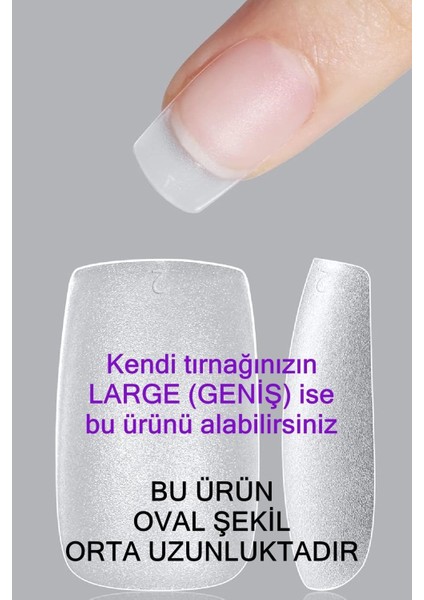 100 Adet LARGE Beden KARE Takma Tırnak Seti ORTA Uzunlukta Yapıştırıcı Hediyeli