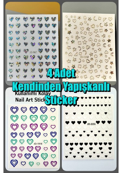 4 Adet Kendinden Yapışkanlı Tırnak Sticker, Nail Art, Tırnak Süsleme, Tırnak Dövmesi