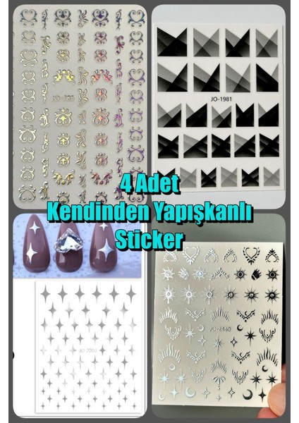 4 Adet Kendinden Yapışkanlı Tırnak Sticker, Nail Art, Tırnak Süsleme, Tırnak Dövmesi