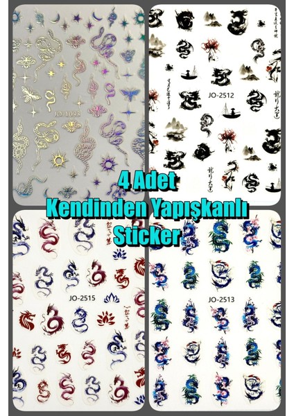 4 Adet Kendinden Yapışkanlı Tırnak Sticker, Nail Art, Tırnak Süsleme, Tırnak Dövmesi