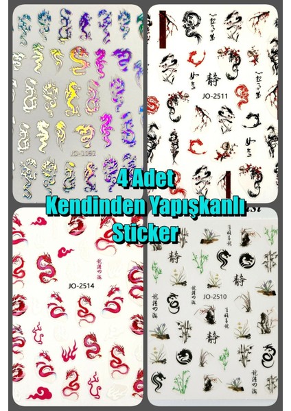 4 Adet Kendinden Yapışkanlı Tırnak Sticker, Nail Art, Tırnak Süsleme, Tırnak Dövmesi