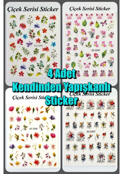 4 Adet Kendinden Yapışkanlı Tırnak Sticker, Nail Art, Tırnak Süsleme, Tırnak Dövmesi