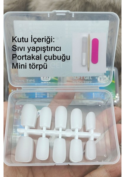 100 Adet Jel Tırnak SMALL Beden KARE Takma Tırnak Seti ORTA Uzunlukta Yapıştırıcı Hediyeli