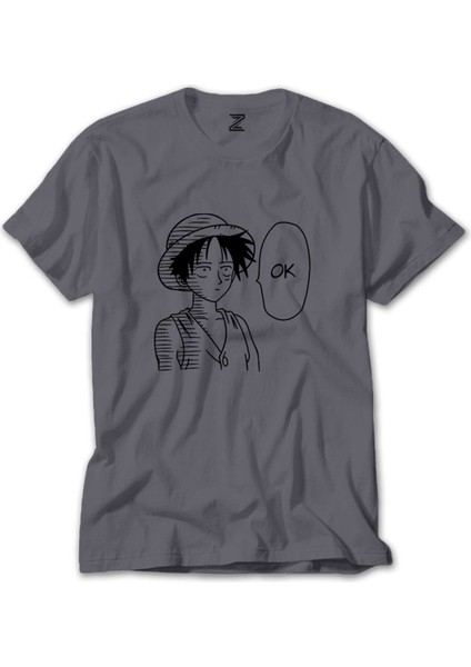 One Piece Luffy Ok Gri Tişört