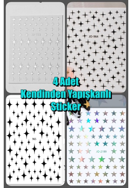 4 Adet Kendinden Yapışkanlı Tırnak Sticker, Nail Art, Tırnak Süsleme, Tırnak Dövmesi