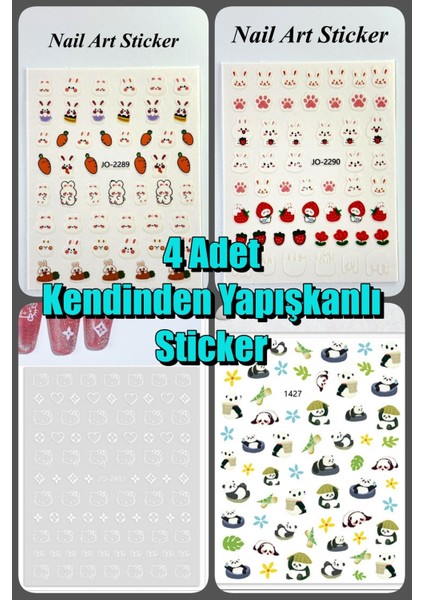 4 Adet Kendinden Yapışkanlı Tırnak Sticker, Nail Art, Tırnak Süsleme, Tırnak Dövmesi