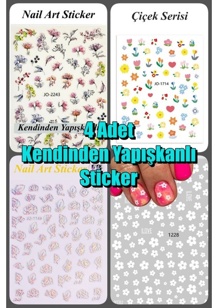 4 Adet Kendinden Yapışkanlı Tırnak Sticker, Nail Art, Tırnak Süsleme, Tırnak Dövmesi