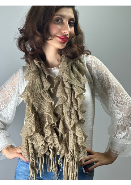 Triko Fırfırlı Yumuşak Kadın Fular Şal 130X25 cm fiyatları