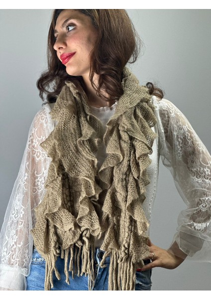 Triko Fırfırlı Yumuşak Kadın Fular Şal 130X25 cm modelleri