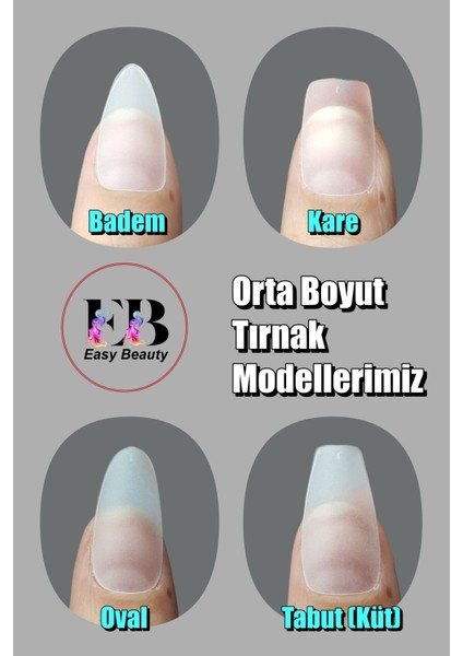 500 Adet Yeni Nesil Jel Destekli Oval Şekil Orta Uzunlukta Takma Tırnak Seti. 10 Farklı Beden