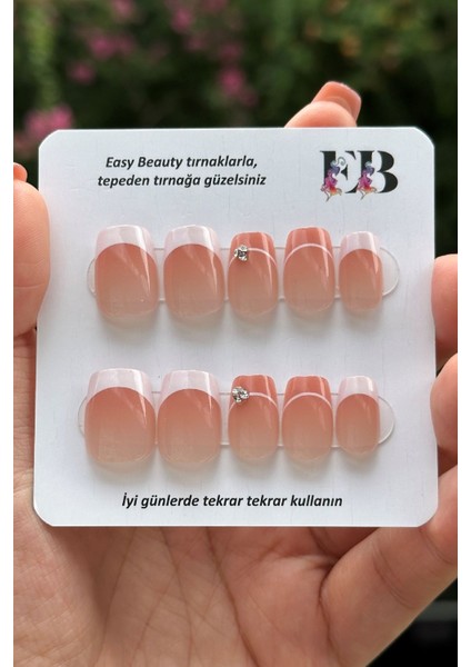 24 Adet French Takma Tırnak Seti Protez Tırnak Görünümlü Yapıştırıcı Bant Hediyeli DZ476