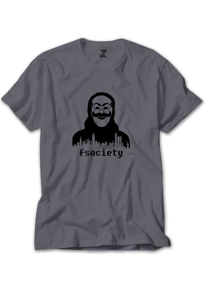 Mr.robot Fsociety Mask Gri Tişört