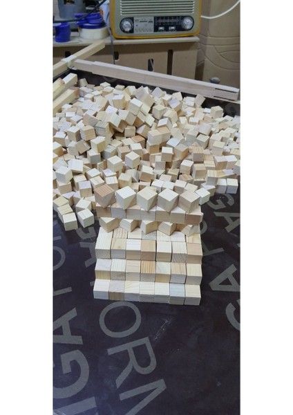 1×1×1 cm Masif Ahşap Küp Bloklar 100 Adet