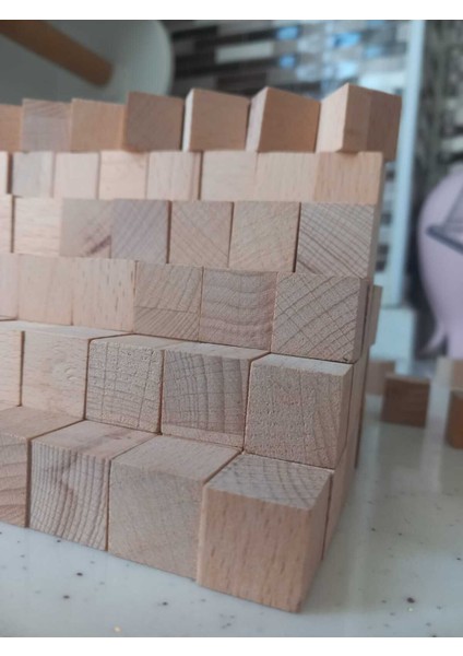 1 x 1 x 1 cm 100 Adet Küp Blok Kayın Ağacı