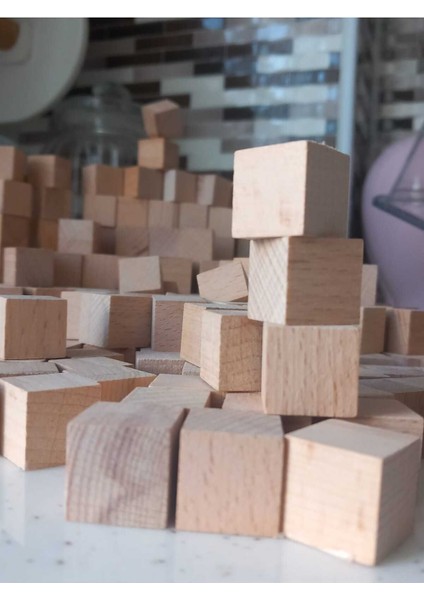 1 x 1 x 1 cm 100 Adet Küp Blok Kayın Ağacı