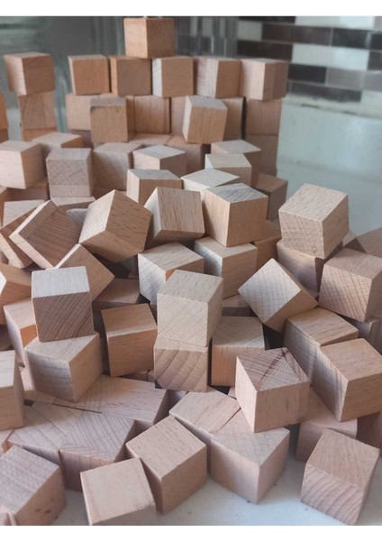 1 x 1 x 1 cm 100 Adet Küp Blok Kayın Ağacı