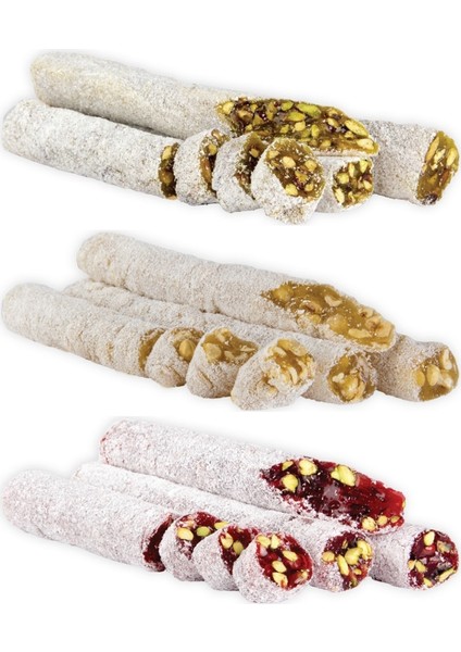Karışık Rulo Lokum 500 gr (Antep Fıstıklı - Fındıklı - Narlı)