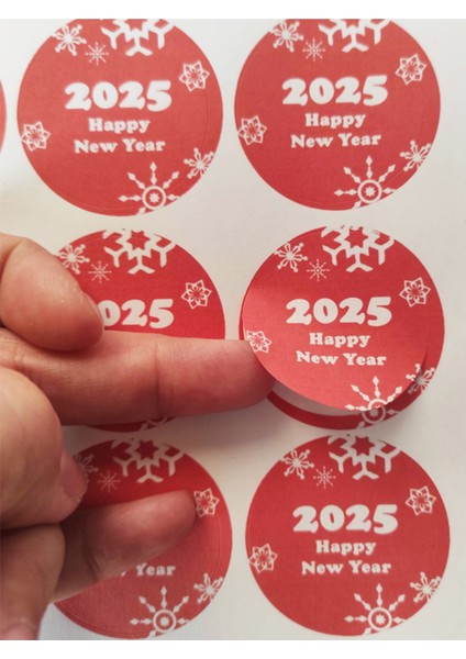 48 Adet 4 cm Happy New Year Baskılı Etiket Sticker - Yılbaşı Paketi Etiketi