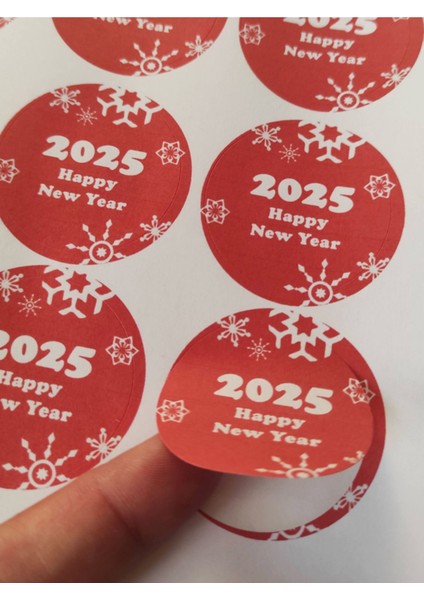 48 Adet 4 cm Happy New Year Baskılı Etiket Sticker - Yılbaşı Paketi Etiketi