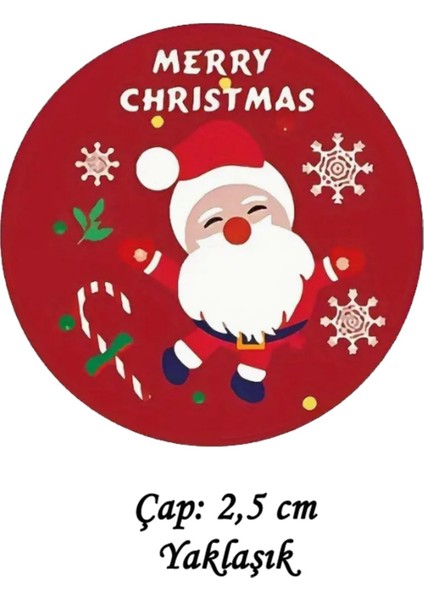 80 Adet 2,5 cm Kırmızı Merry Christmas Baskılı Etiket Sticker - Yılbaşı Paketi Etiketi