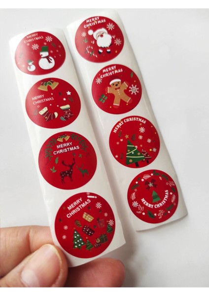 80 Adet 2,5 cm Kırmızı Merry Christmas Baskılı Etiket Sticker - Yılbaşı Paketi Etiketi