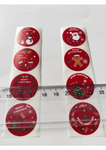 80 Adet 2,5 cm Kırmızı Merry Christmas Baskılı Etiket Sticker - Yılbaşı Paketi Etiketi