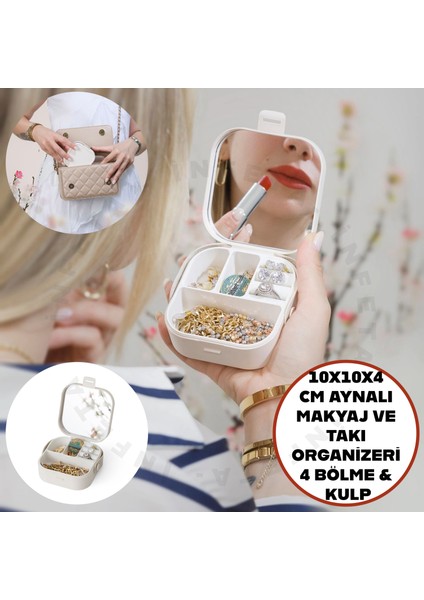 Mini Mücevher Aynalı Takı Kutusu - Kolye, Yüzük, Küpe Düzenleyici Seyahat Takı Çantası