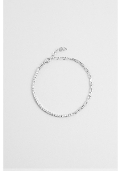 Zarafet 18 Ayar Beyaz Altın Kaplama 19 cm Gümüş Bileklik