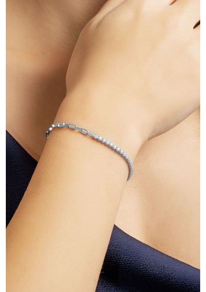 Zarafet 18 Ayar Beyaz Altın Kaplama 19 cm Gümüş Bileklik fırsatları