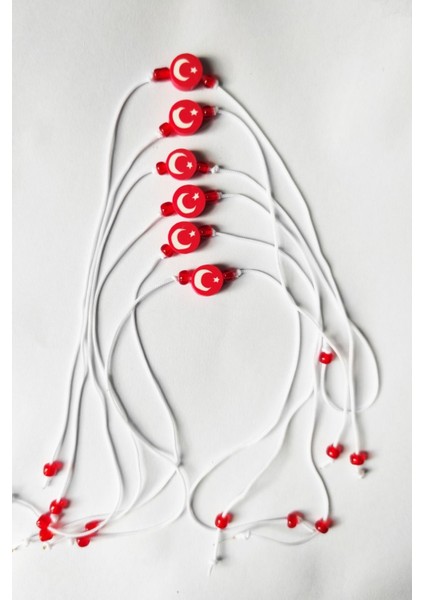 10 Adet Çocuklara Özel Ay Yıldızlı Beyaz Ip Bileklik - 29 Ekim 23 Nisan Milli Bayram