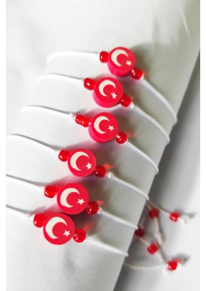 10 Adet Çocuklara Özel Ay Yıldızlı Beyaz Ip Bileklik - 29 Ekim 23 Nisan Milli Bayram modelleri