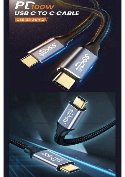 C4 Type-C To Type-C 5A/100W/10GBPS Şarj Data ve 4K Görüntü Aktarım Kablosu -2mt